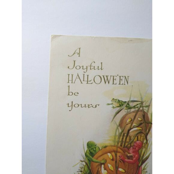 Halloween Postcard Fantasy Red & Green Devils In Swamp Frog Giant JOL Gibson - Picture 4 of 5